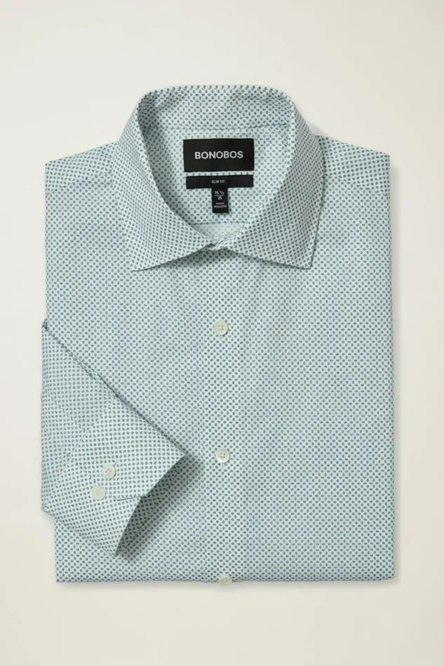 Men Jetsetter Stretch Dress Shirt Teal Devlin Dot Bonobos Business Casual Shirts
