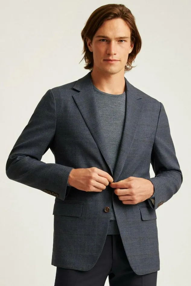 Men Jetsetter Unconstructed Blazer Grey Brown Check Bonobos Blazers and Sport Coats