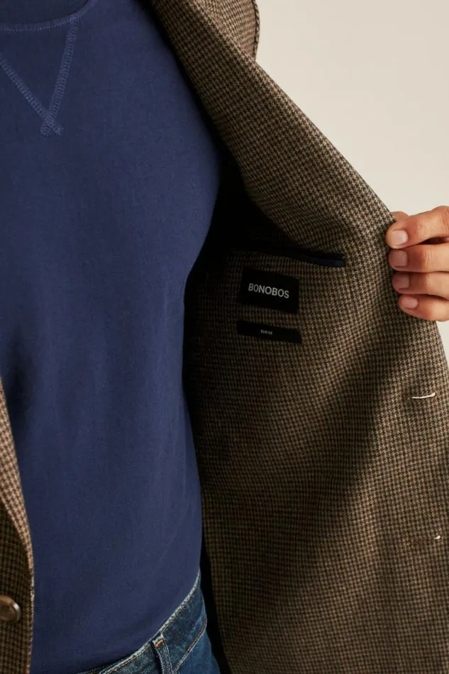 Men Jetsetter Unconstructed Italian Wool Blazer Brown Houndstooth Bonobos Blazers and Sport Coats