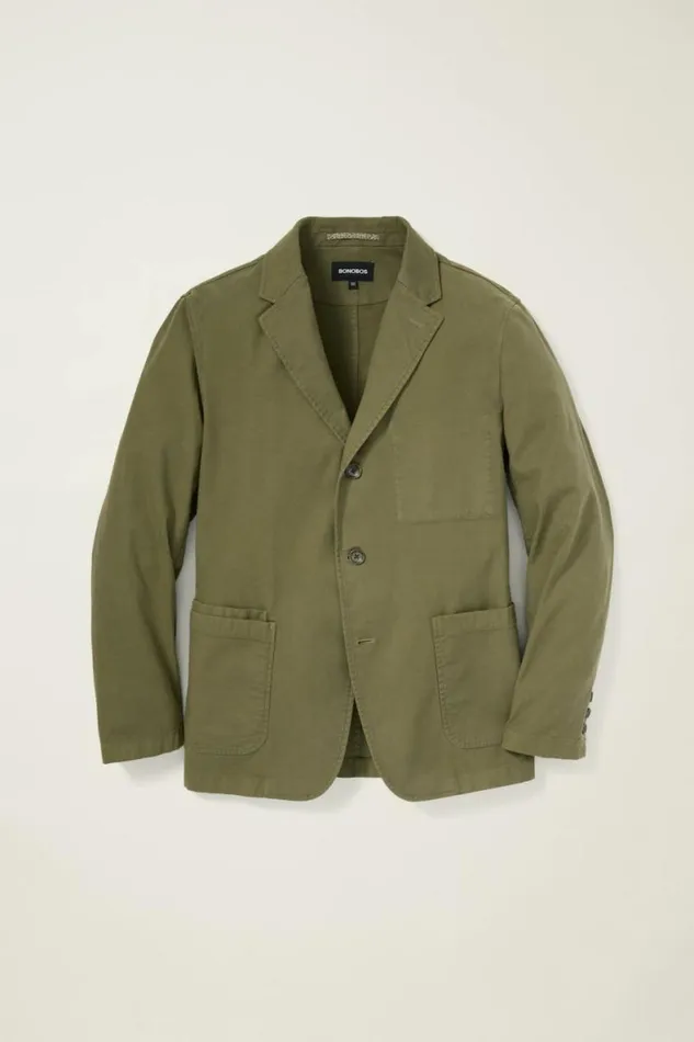 Men Jetsetter Washed Cotton Blazer Olive Bonobos Blazers and Sport Coats