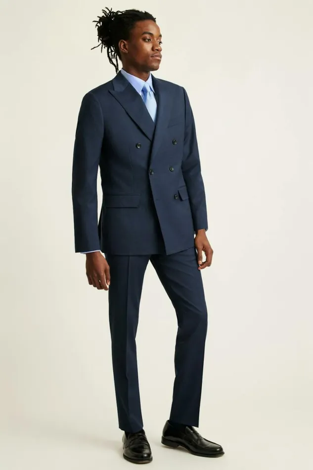 Men Jetsetter Wool Double Breasted Suit Light Navy Bonobos Suits