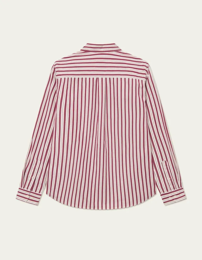 Men Kent Stripe Peached Poplin Shirt 8211 Beet RedWhite Les Deux ShirtsOvershirts