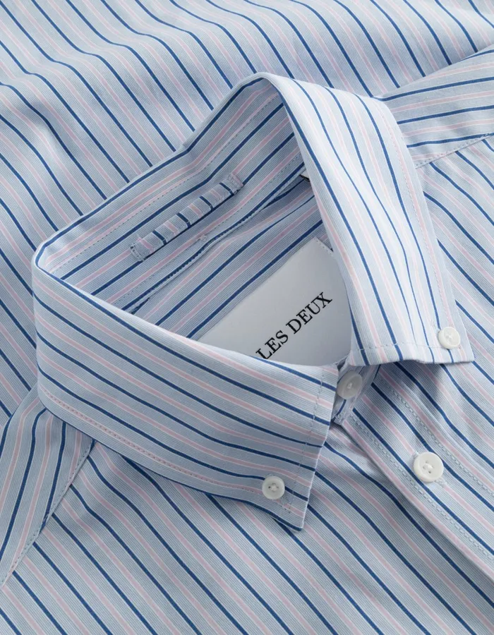 Men Kent Stripe Peached Poplin Shirt 8211 Bel Air BlueOyster Rose Les Deux ShirtsOvershirts