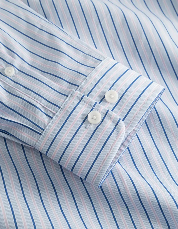 Men Kent Stripe Peached Poplin Shirt 8211 Bel Air BlueOyster Rose Les Deux ShirtsOvershirts
