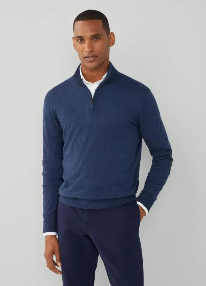 Men Knitwear Hackett London High Neck HalfZip Jumper Navy