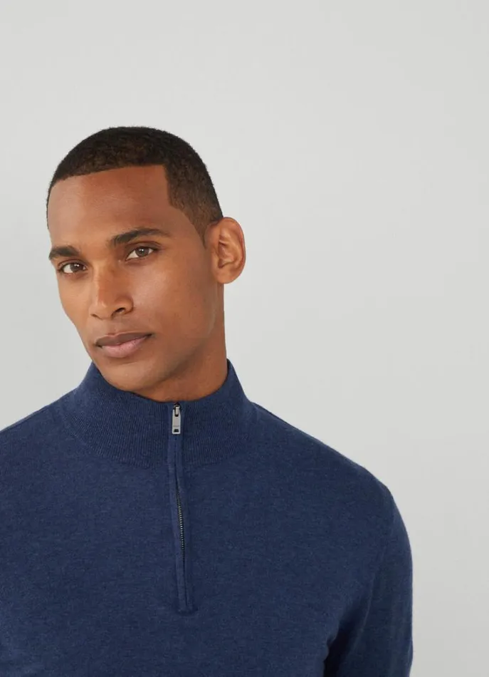 Men Knitwear Hackett London High Neck HalfZip Jumper Navy