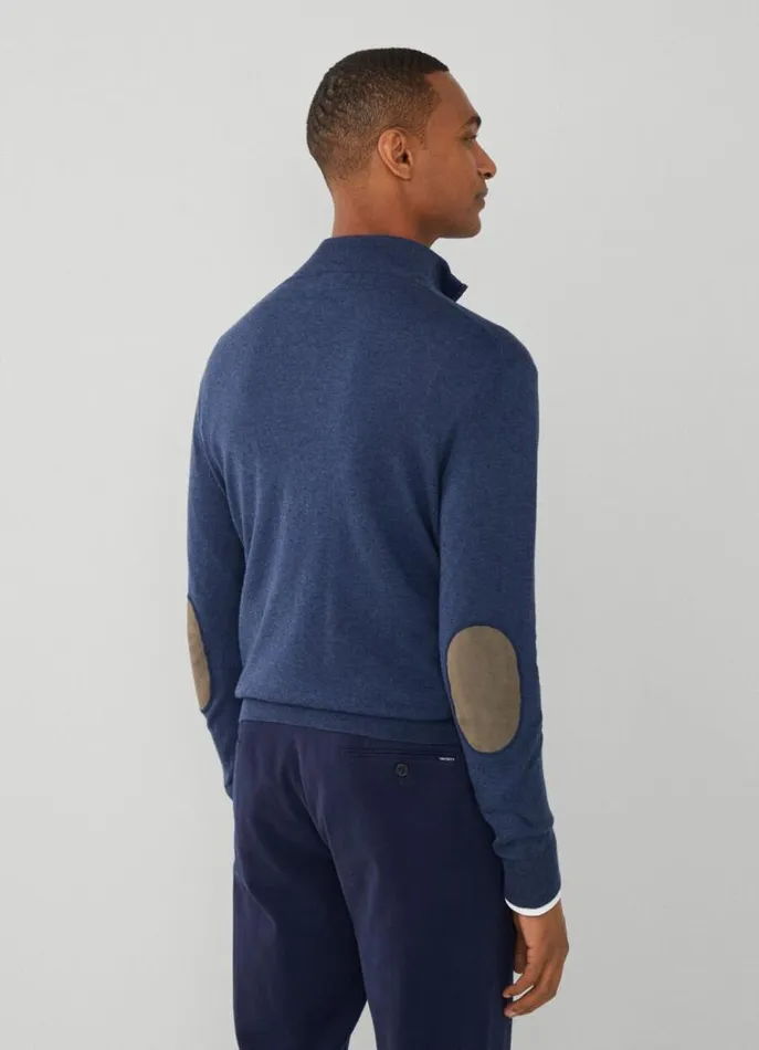 Men Knitwear Hackett London High Neck HalfZip Jumper Navy