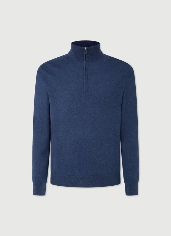 Men Knitwear Hackett London High Neck HalfZip Jumper Navy