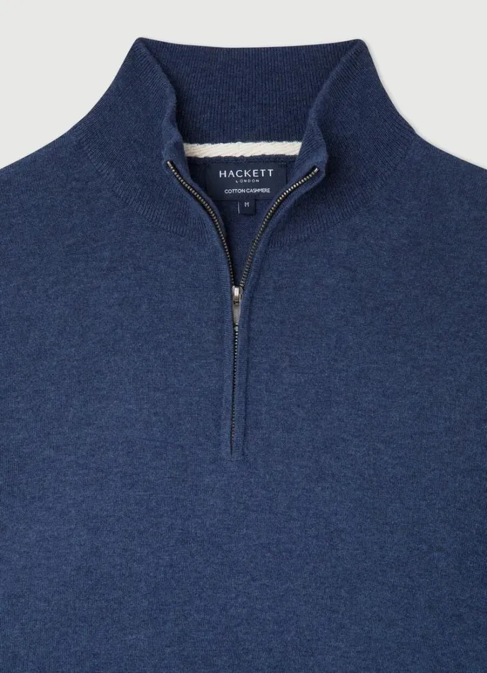 Men Knitwear Hackett London High Neck HalfZip Jumper Navy