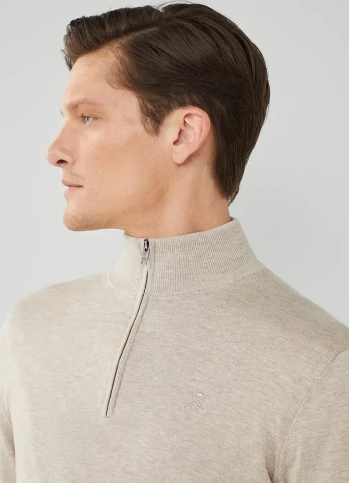 Men Knitwear Hackett London High Neck HalfZip Jumper Taupe Beige
