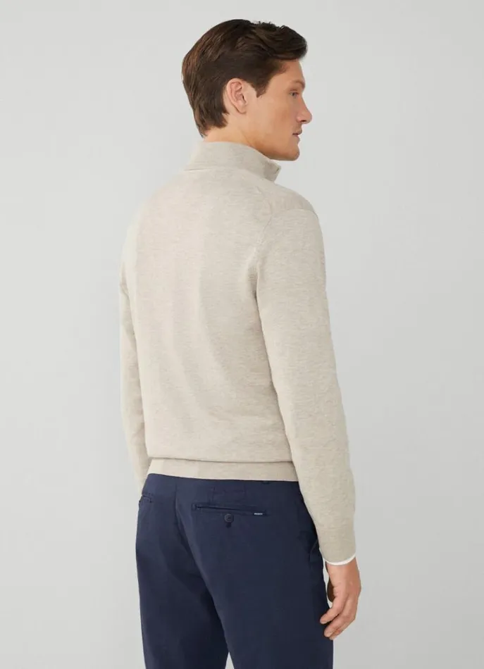 Men Knitwear Hackett London High Neck HalfZip Jumper Taupe Beige