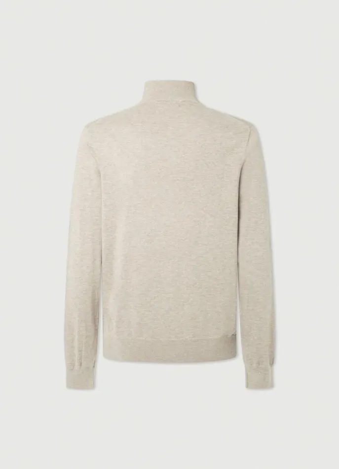Men Knitwear Hackett London High Neck HalfZip Jumper Taupe Beige