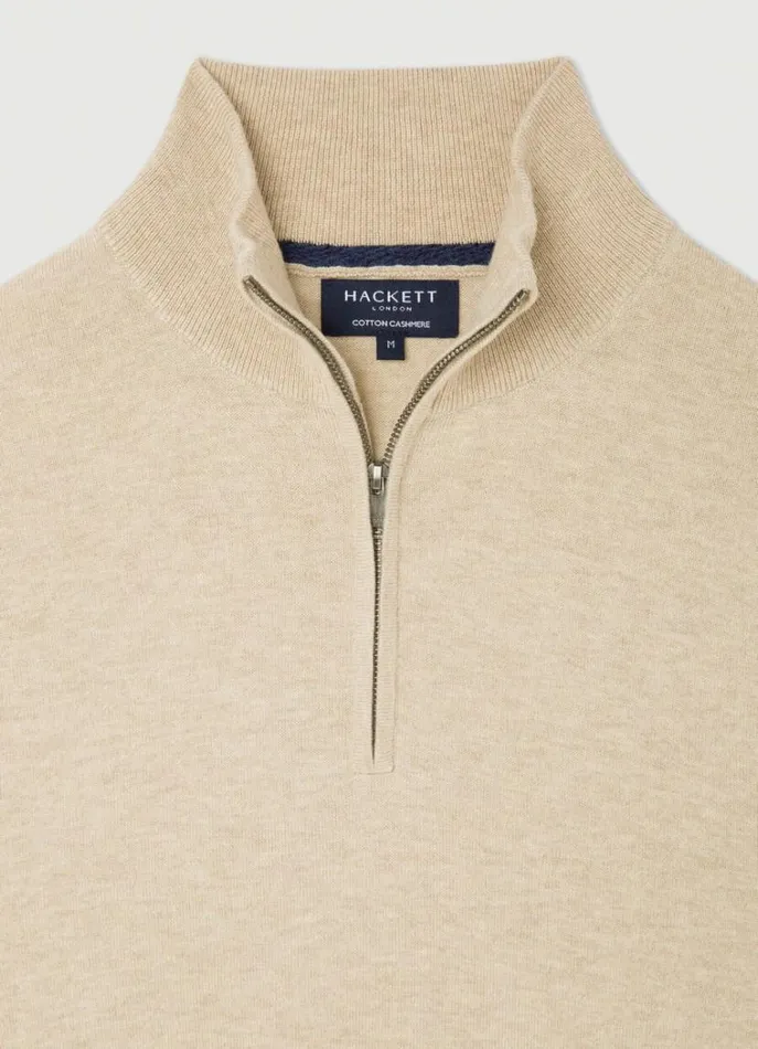Men Knitwear Hackett London High Neck HalfZip Jumper Taupe Beige