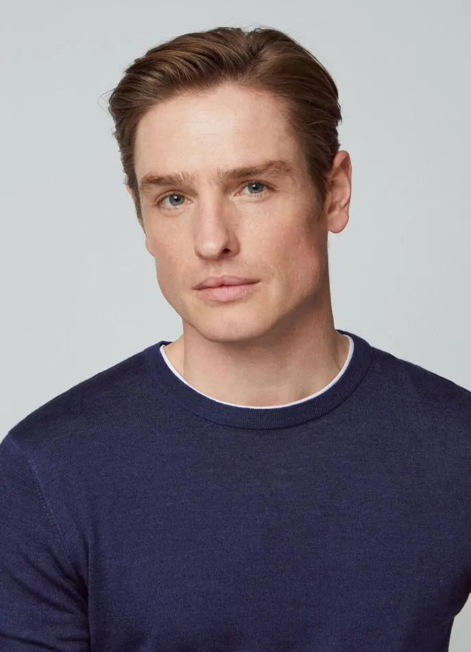 Men Knitwear Hackett London Merino Wool Crew Neck Jumper Navy