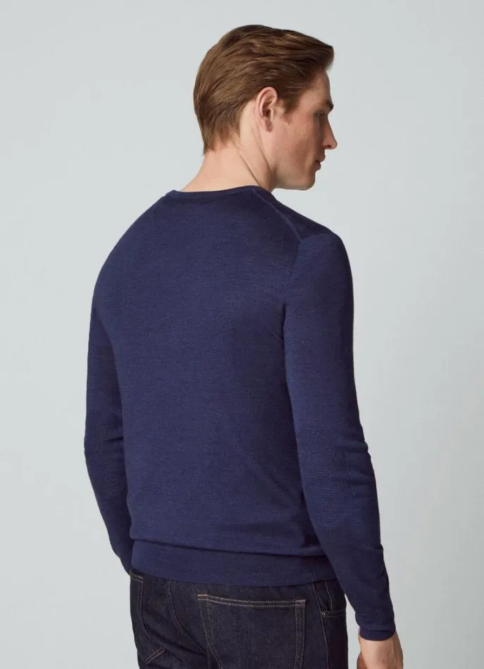 Men Knitwear Hackett London Merino Wool Crew Neck Jumper Navy