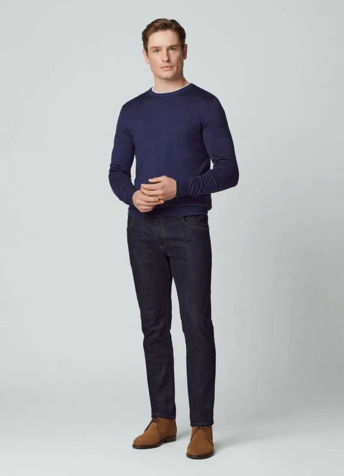 Men Knitwear Hackett London Merino Wool Crew Neck Jumper Navy
