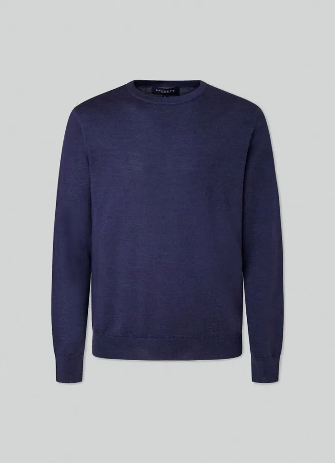 Men Knitwear Hackett London Merino Wool Crew Neck Jumper Navy