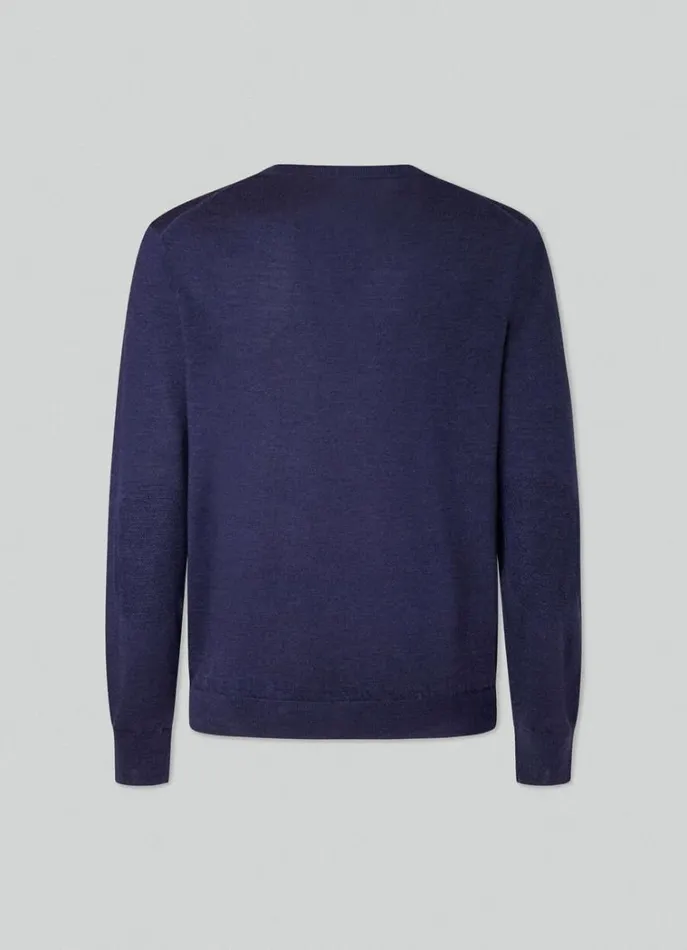 Men Knitwear Hackett London Merino Wool Crew Neck Jumper Navy