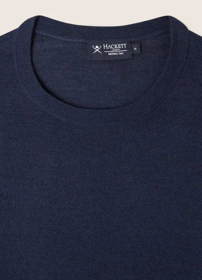 Men Knitwear Hackett London Merino Wool Crew Neck Jumper Navy