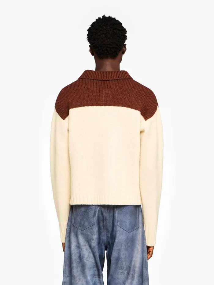 Men Knitwear JW Anderson 039HOUSE039 INTARSIA POLO SWEATER Flax Men Knitwear JW Anderson 039HOUSE039 INTARSIA POLO SWEATER Flax