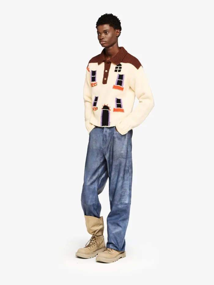 Men Knitwear JW Anderson 039HOUSE039 INTARSIA POLO SWEATER Flax Men Knitwear JW Anderson 039HOUSE039 INTARSIA POLO SWEATER Flax