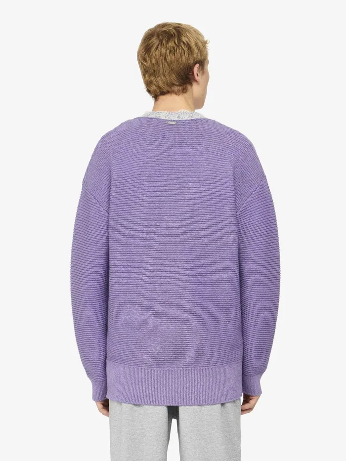 Men Knitwear JW Anderson VNECK LACE TRIM SWEATER Lavender Men Knitwear JW Anderson VNECK LACE TRIM SWEATER Lavender