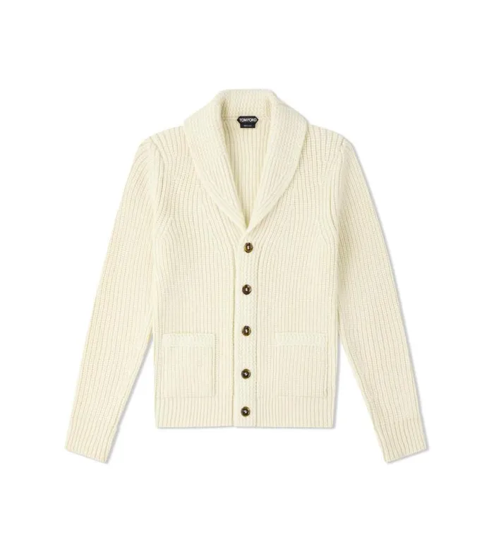 Men Knitwear Tom Ford Cashmere Mohair Shawl Collar Cardigan Ivory