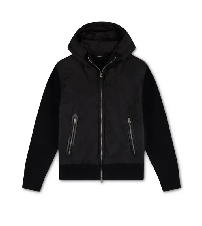 Men Knitwear Tom Ford Merino And Nylon Hooded Zip Jacket Black