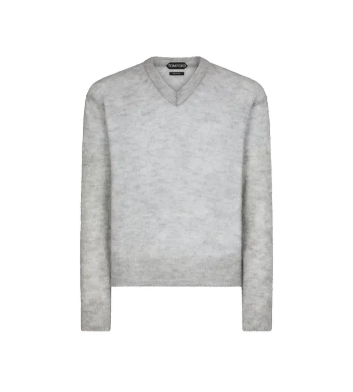 Men Knitwear Tom Ford Mohair Blend Melange V Neck Light Grey