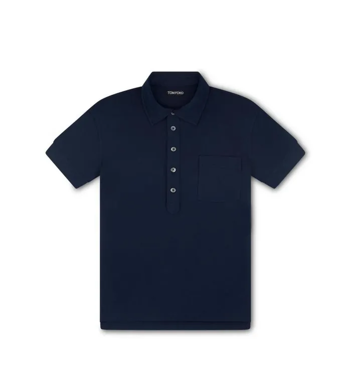 Men Knitwear Tom Ford Silk Blend Piquet Polo Navy