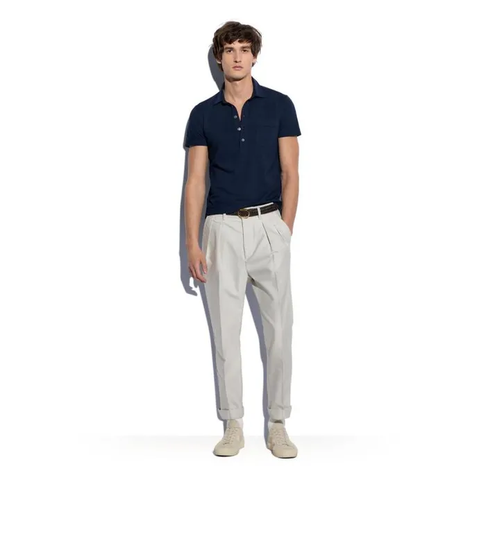 Men Knitwear Tom Ford Silk Blend Piquet Polo Navy Men Knitwear Tom Ford Silk Blend Piquet Polo Navy