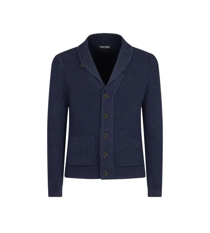 Men Knitwear Tom Ford Silk Merino Shawl Collar Cardigan Midnight Blue