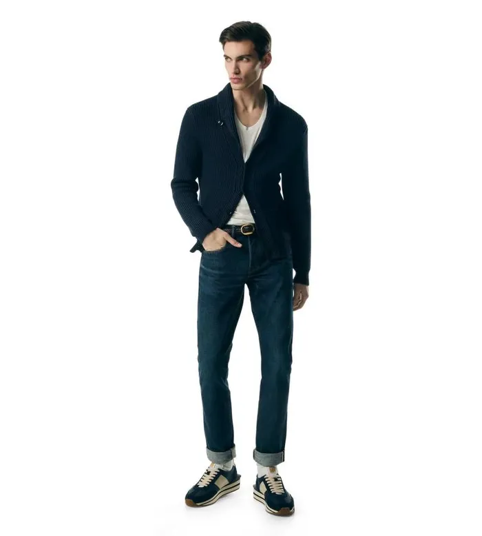 Men Knitwear Tom Ford Silk Merino Shawl Collar Cardigan Midnight Blue Men Knitwear Tom Ford Silk Merino Shawl Collar Cardigan Midnight Blue