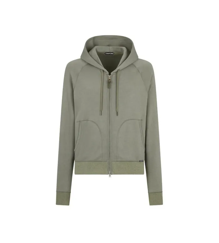 Men Knitwear Tom Ford Soft Cotton Hooded Zip Through Army Green