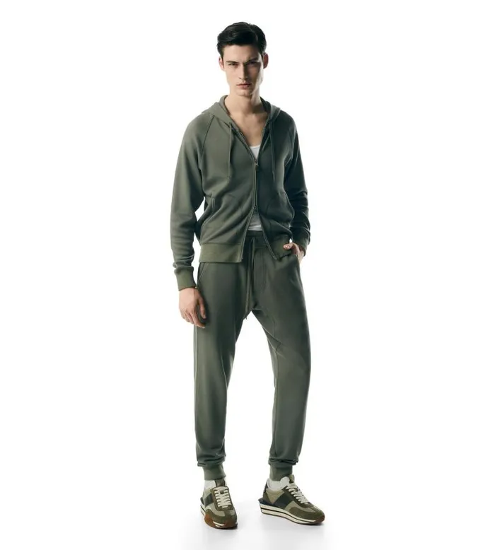 Men Knitwear Tom Ford Soft Cotton Hooded Zip Through Army Green