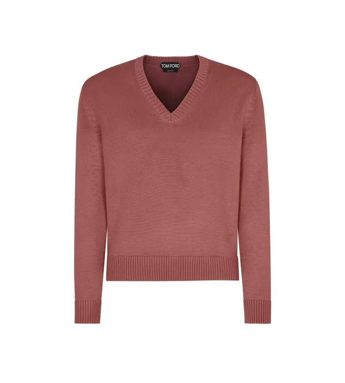 Men Knitwear Tom Ford Viscose Wool Cashmere V Neck Coral