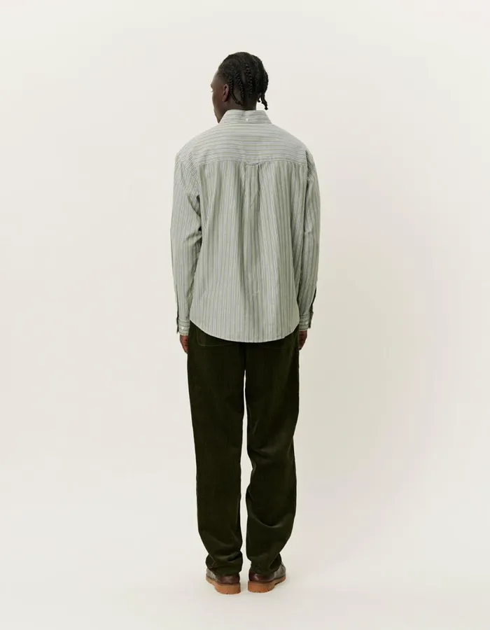 Men Kolton Herringbone Poplin Shirt 8211 WhiteChive Green Les Deux ShirtsOvershirts