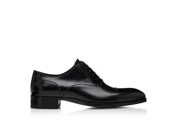 Men Laceups Tom Ford Smooth Leather Elkan Cap Toe Lace Ups Black