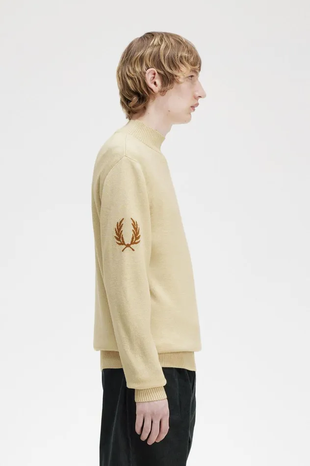 Men Laurel Wreath Mock Neck Jumper Oatmeal Fred Perry Knitwear