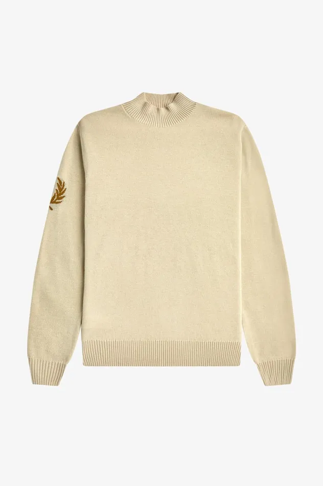 Men Laurel Wreath Mock Neck Jumper Oatmeal Fred Perry Knitwear