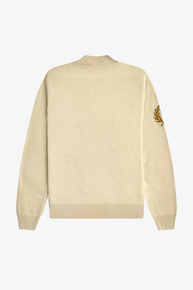 Men Laurel Wreath Mock Neck Jumper Oatmeal Fred Perry Knitwear