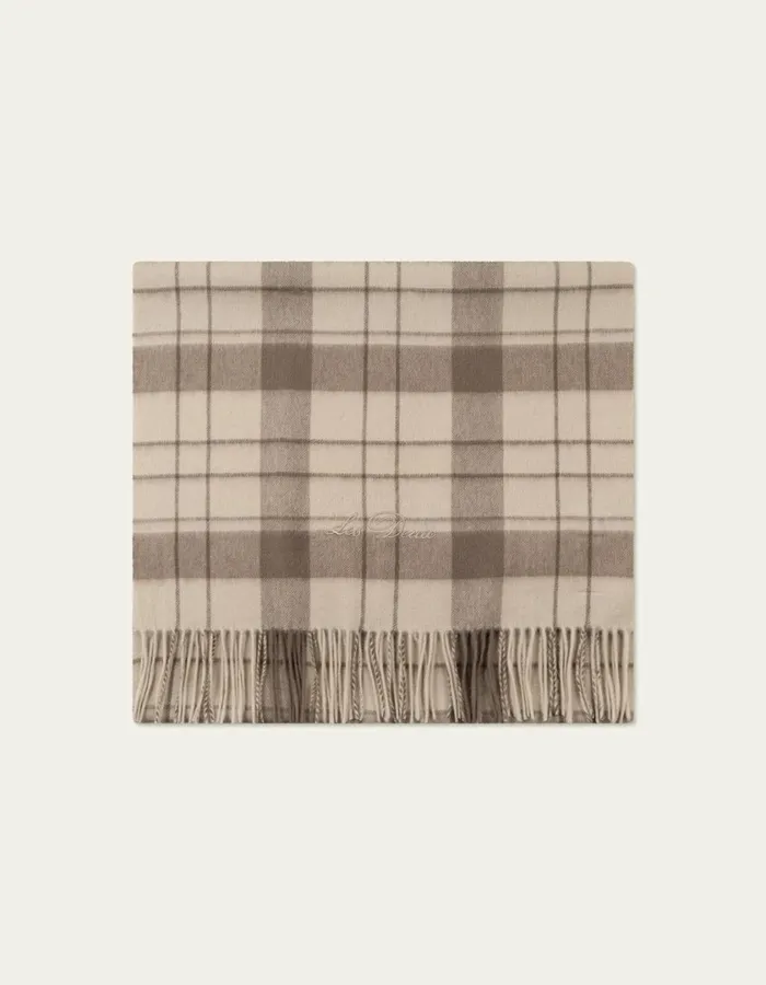Men Les Deux Check Wool Scarf 8211 Light Desert SandWalnut Les Deux Scarves
