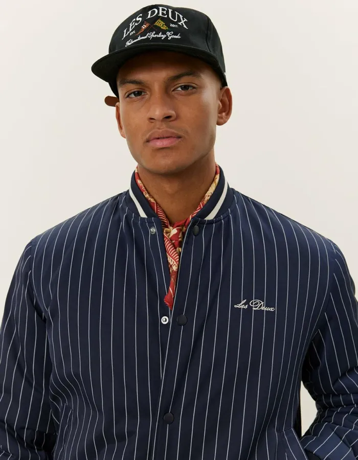 Men Les Deux Tech Varsity Jacket 8211 Dark NavyIvory Les Deux JacketsCoats
