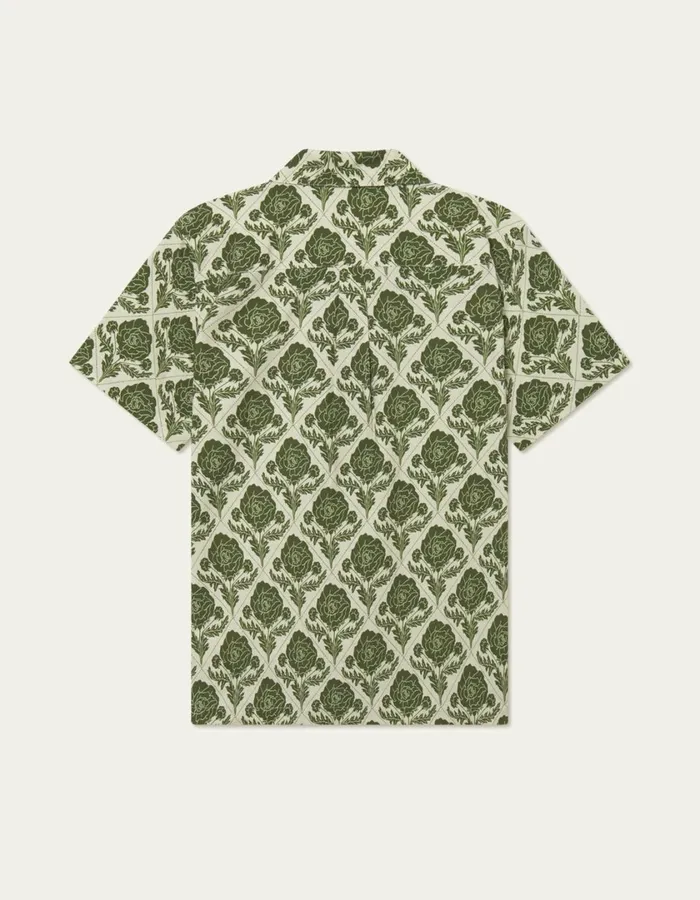 Men Lesley Flower Tile AOP SS Shirt 8211 Vintage GreenIvory Les Deux ShirtsOvershirts