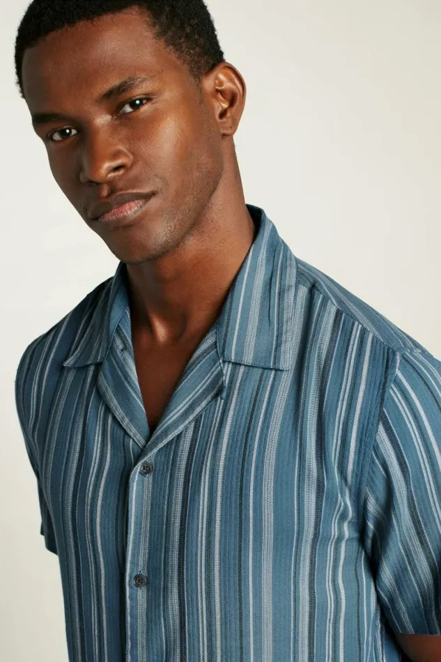 Men Limited Edition Riviera Cabana Shirt Blue Orion Stripe Bonobos Short Sleeve Shirts