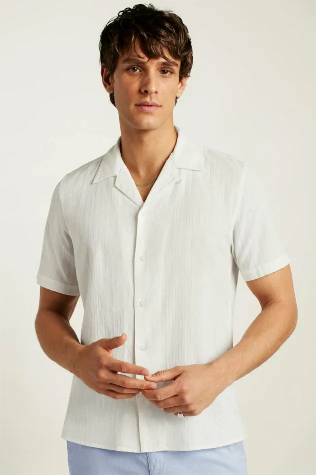 Men Limited Edition Riviera Cabana Shirt White Texture Stripe Bonobos Short Sleeve Shirts