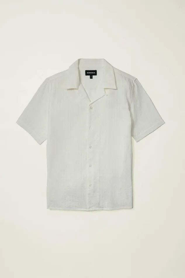Men Limited Edition Riviera Cabana Shirt White Texture Stripe Bonobos Short Sleeve Shirts