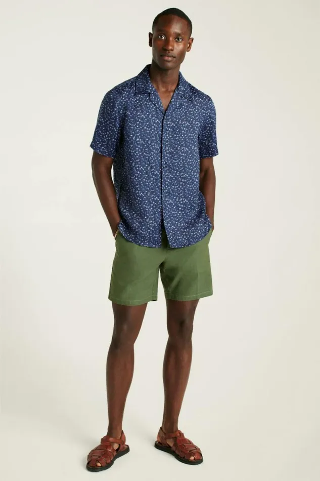 Men Linen Riviera Cabana Shirt Midnight Floral Bonobos Short Sleeve Shirts