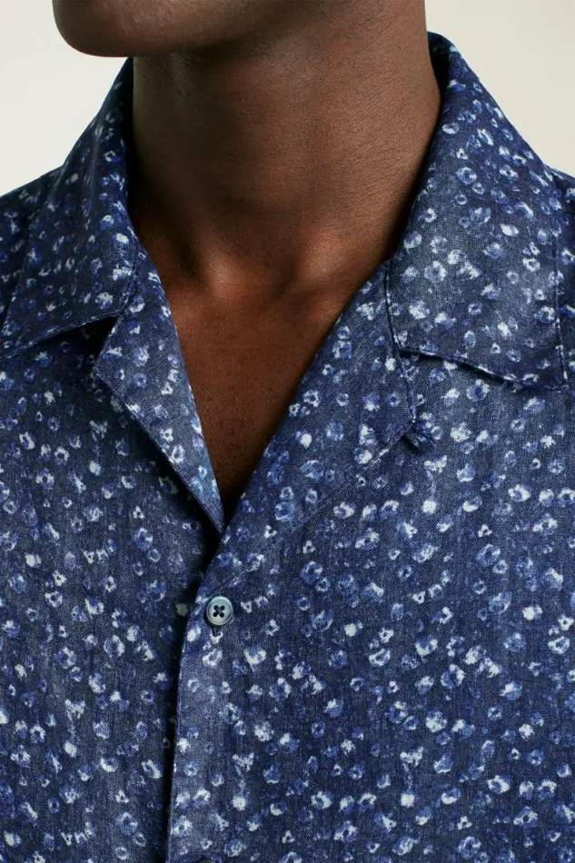 Men Linen Riviera Cabana Shirt Midnight Floral Bonobos Short Sleeve Shirts