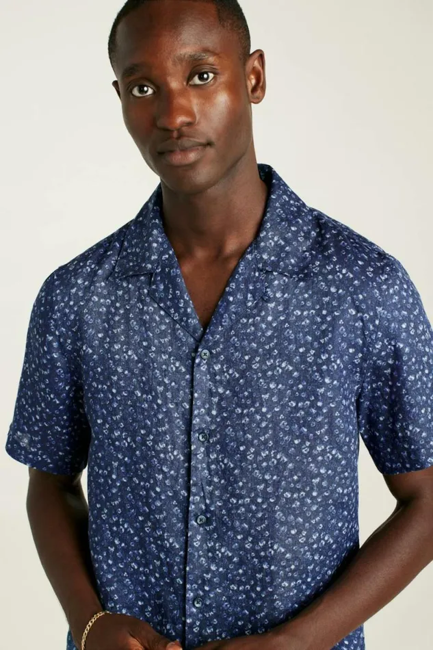Men Linen Riviera Cabana Shirt Midnight Floral Bonobos Short Sleeve Shirts